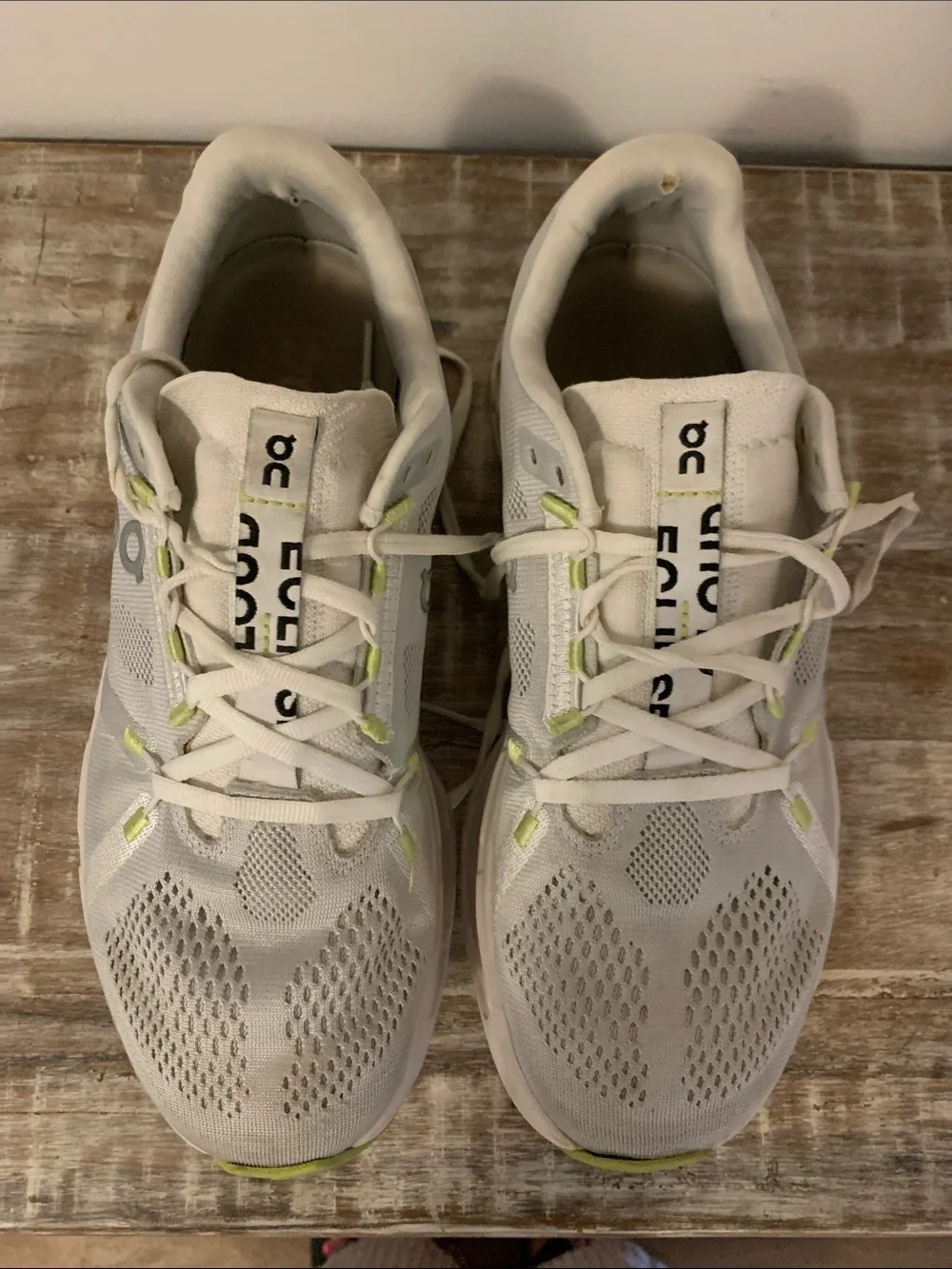 On Running White and Lime Low-Top Running Sneakers